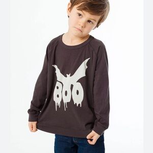 NWT Chaser Boys Halloween Boo Bat Long Sleeve Raglan Tee in Vintage Black 2